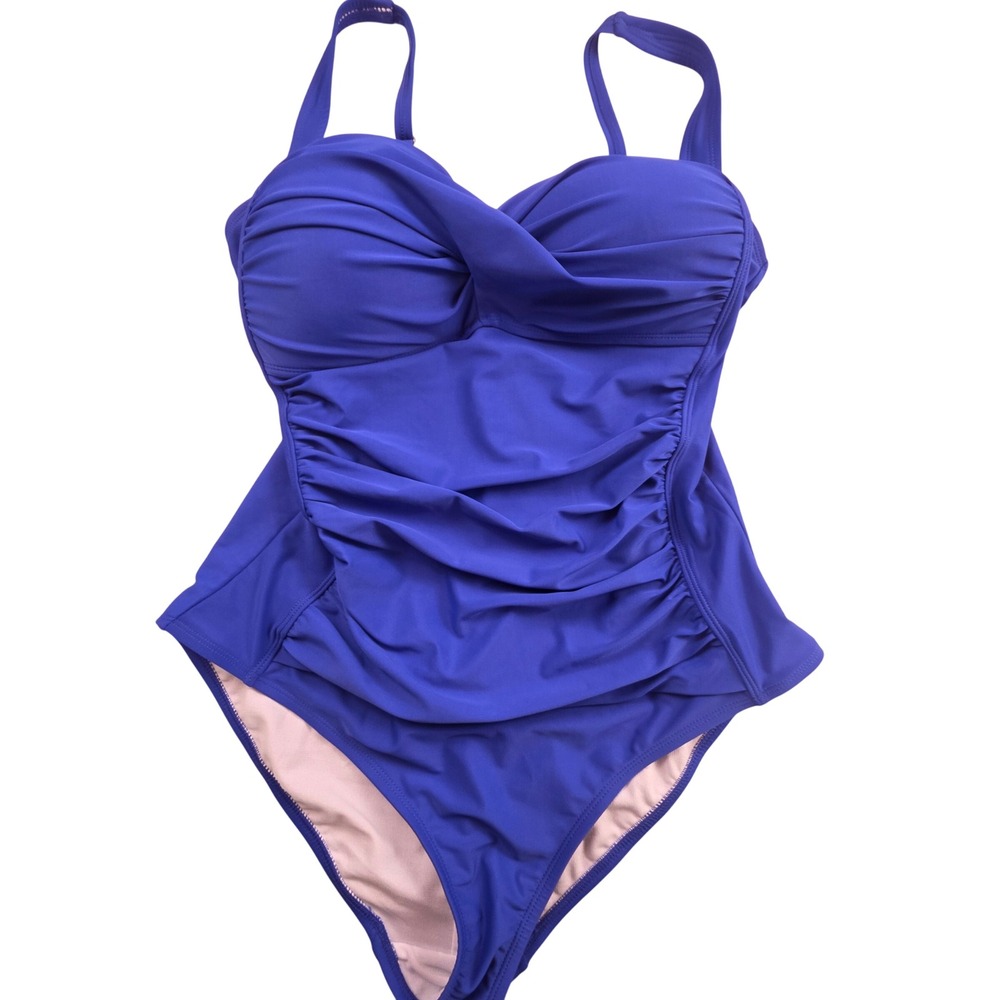 Liz Claiborne Swimsuit One Piece Women 10‎ Blue Ruched Padded Full Coverage New